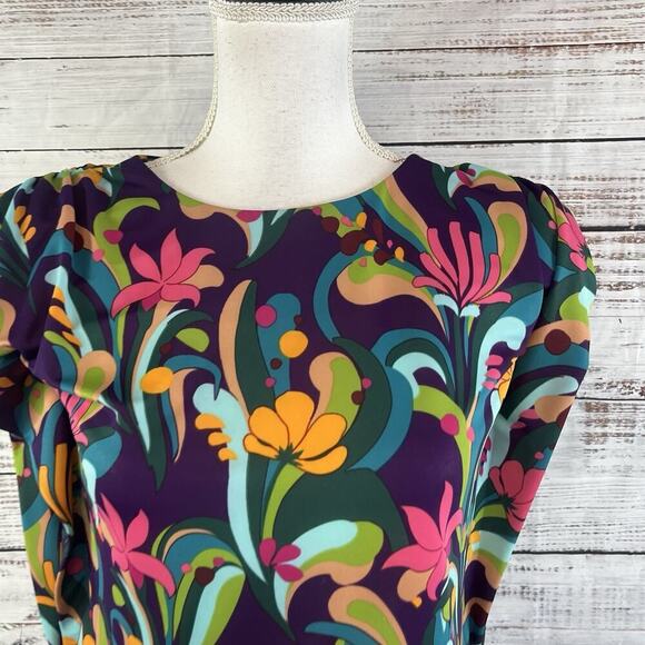 INC International Concepts Blouse Top size Small Pink Purple Floral Retro Hippie - Picture 3 of 9